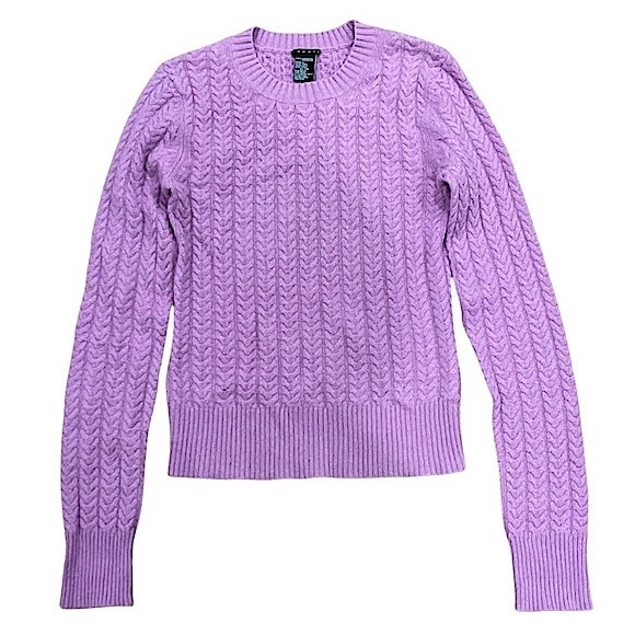 100% Cashmere Theory Super Soft Purple Cable Knit Sweater Petite P/TP